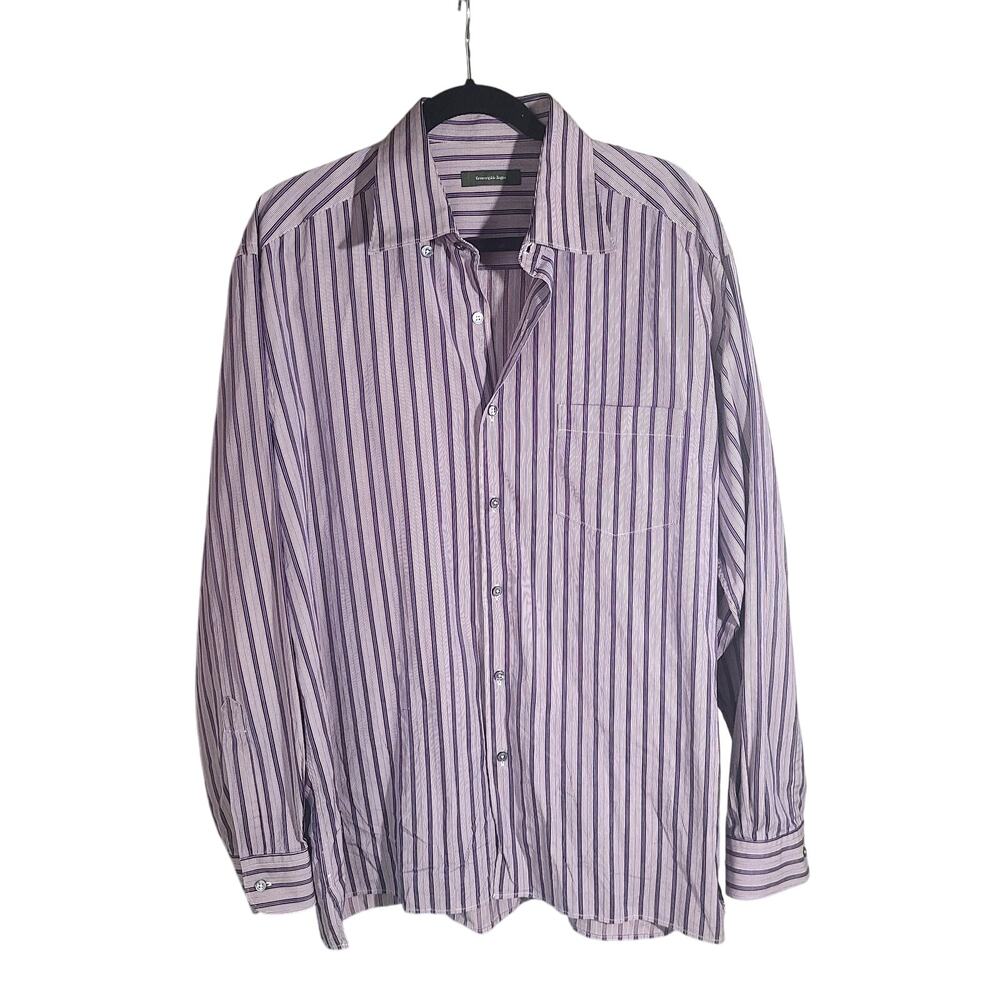 Ermenegildo Zegna  Blue Purple Brown Striped Cotton Sheen XXL Men's Dress Shirt